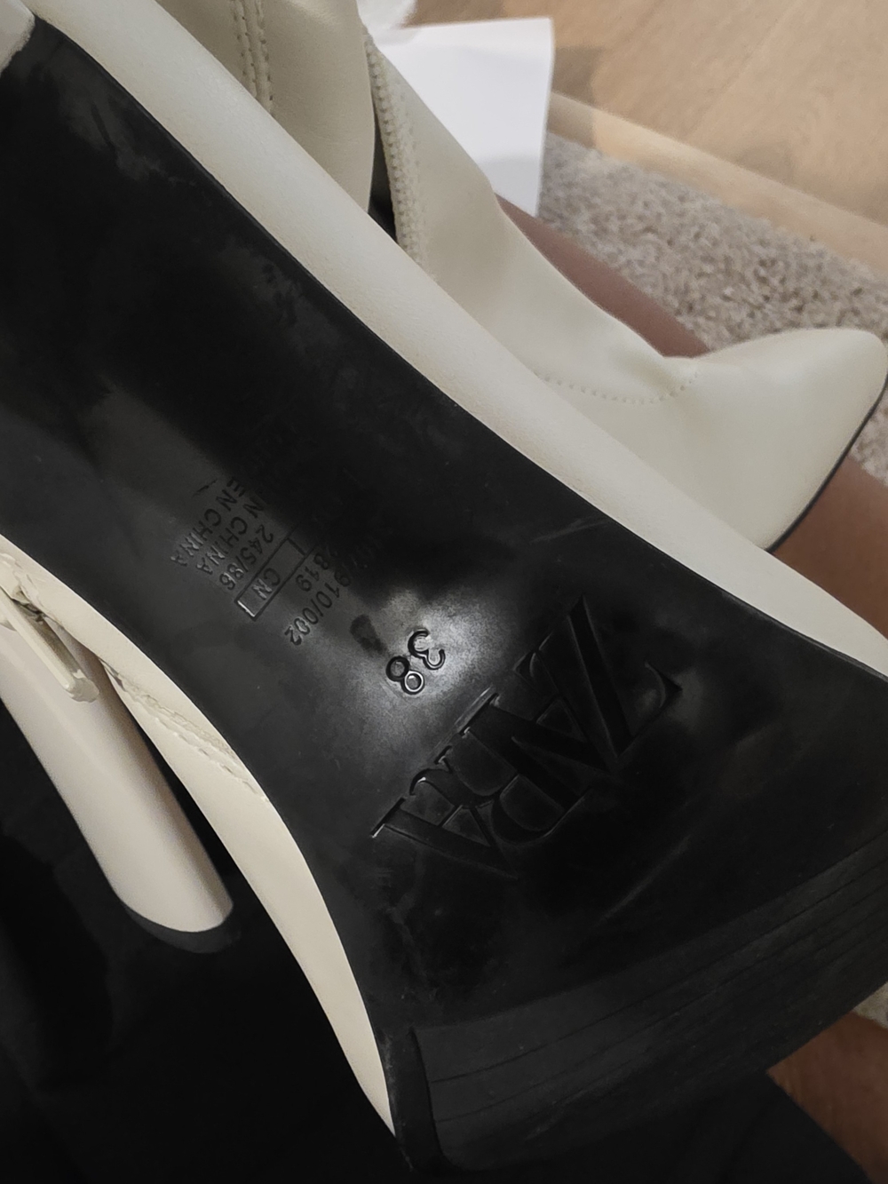 Zara Cream Square-Toe Block Heel Ankle Boots - Picture 7 of 7